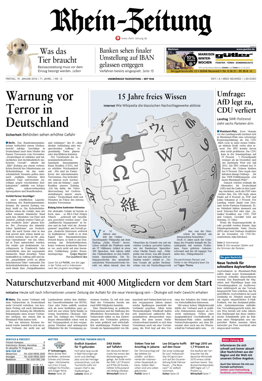 Rhein-Zeitung Kreis Neuwied vom Freitag, 15.01.2016