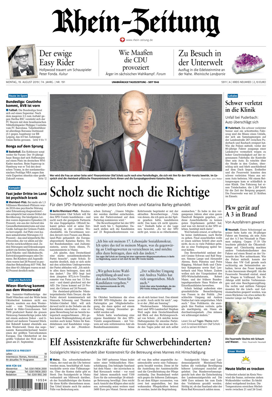 Rhein-Zeitung Kreis Neuwied vom Montag, 19.08.2019