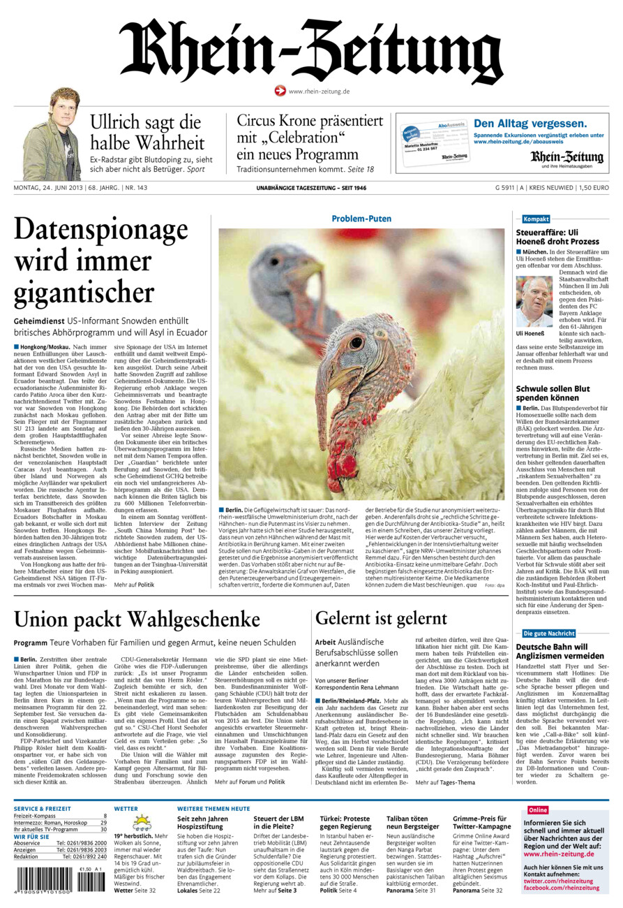 Rhein-Zeitung Kreis Neuwied vom Montag, 24.06.2013