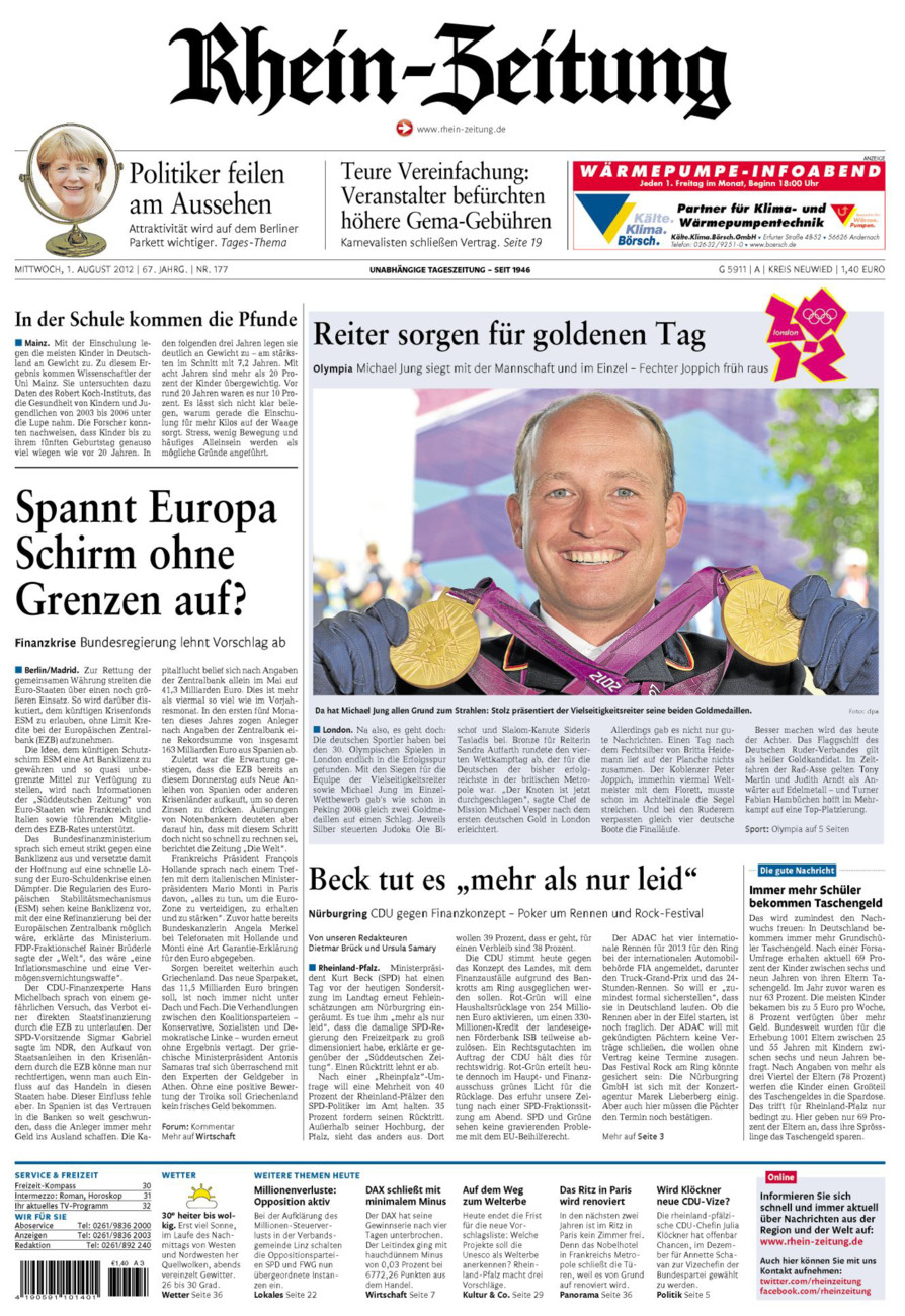 Rhein-Zeitung Kreis Neuwied vom Mittwoch, 01.08.2012