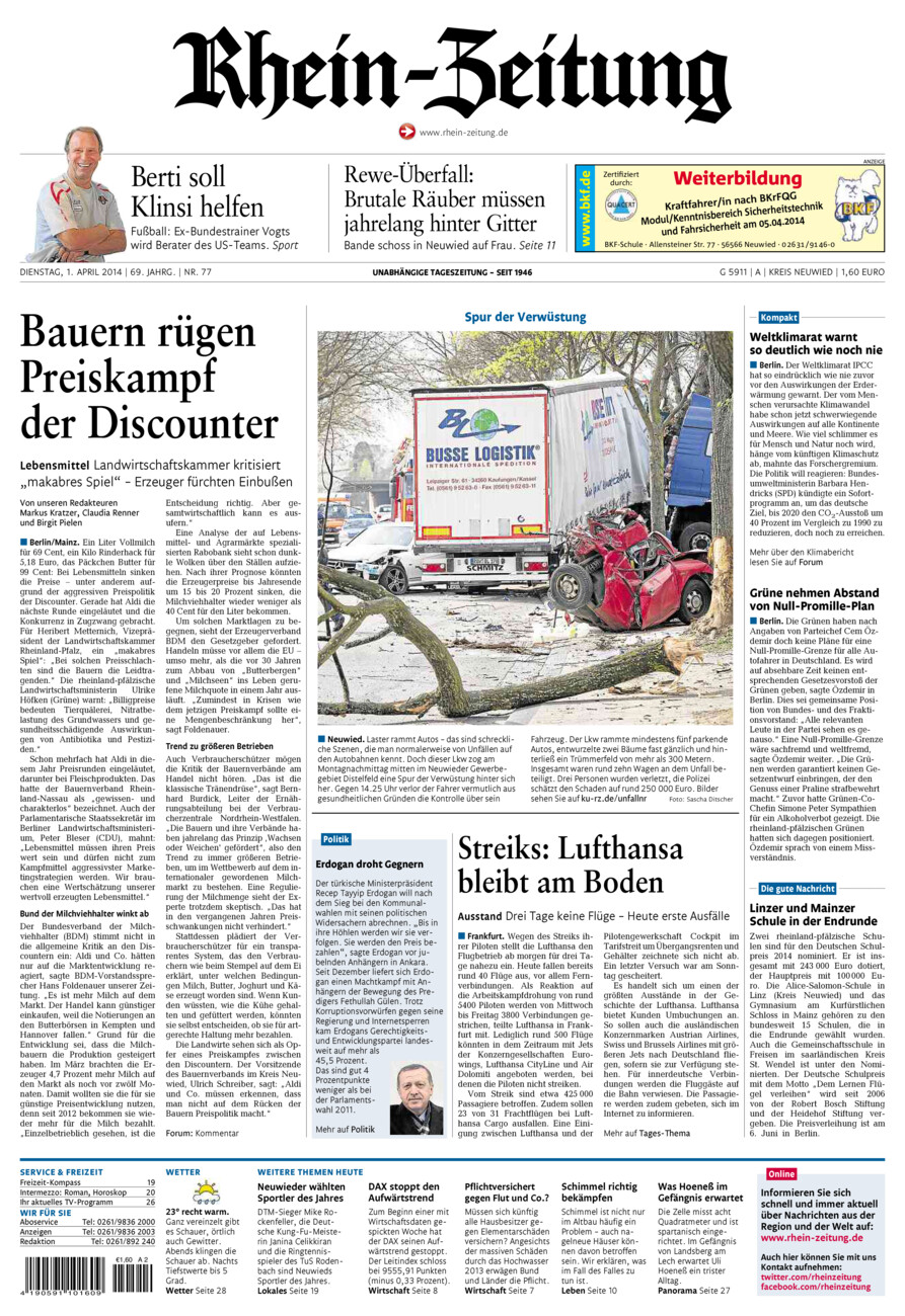 Rhein-Zeitung Kreis Neuwied vom Dienstag, 01.04.2014
