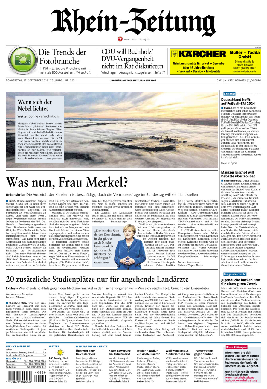 Rhein-Zeitung Kreis Neuwied vom Donnerstag, 27.09.2018