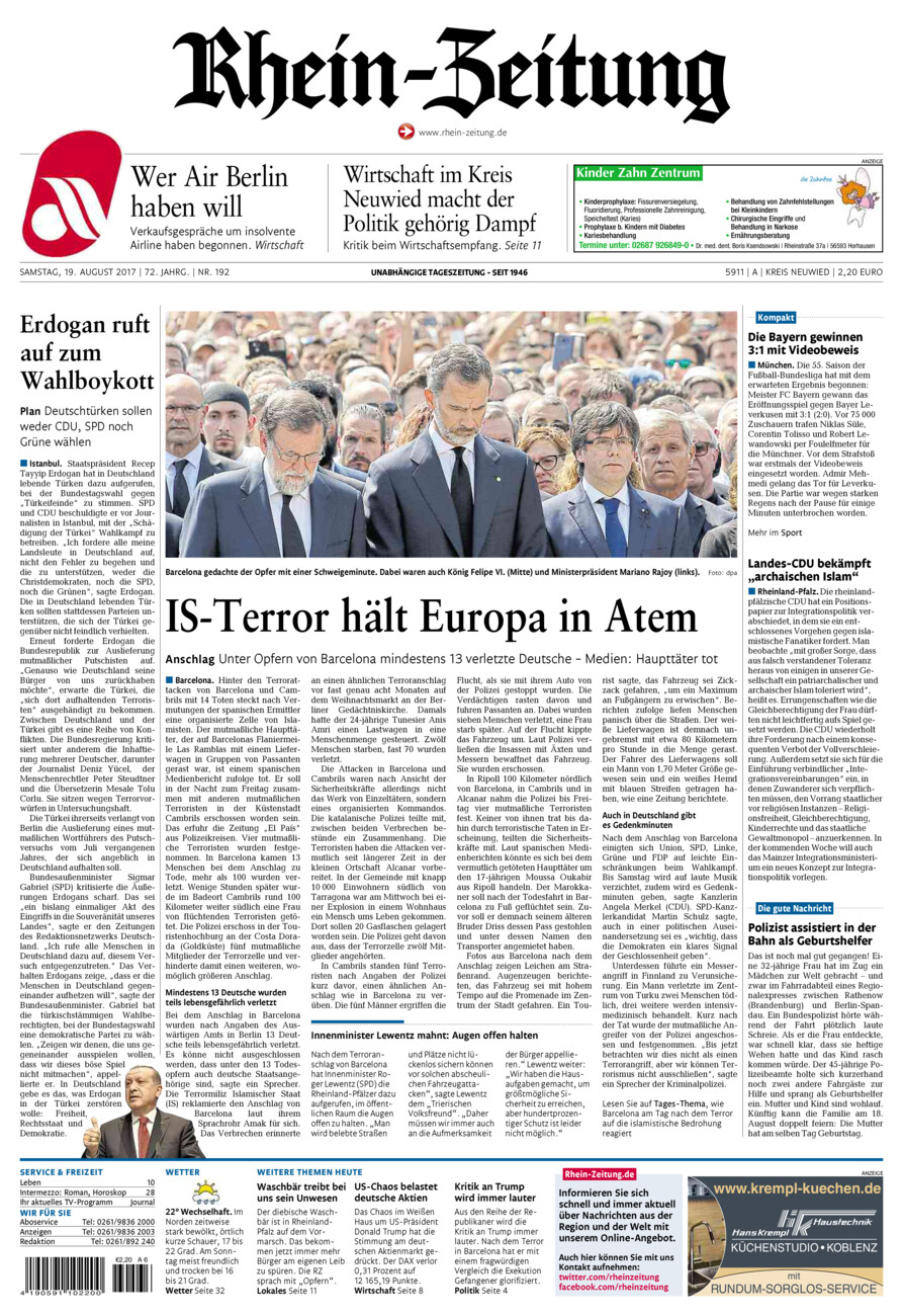 Rhein-Zeitung Kreis Neuwied vom Samstag, 19.08.2017
