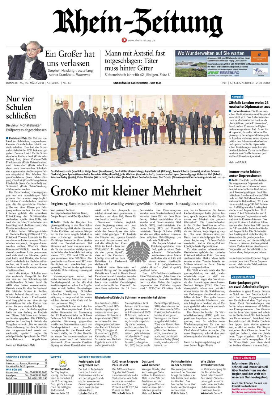 Rhein-Zeitung Kreis Neuwied vom Donnerstag, 15.03.2018
