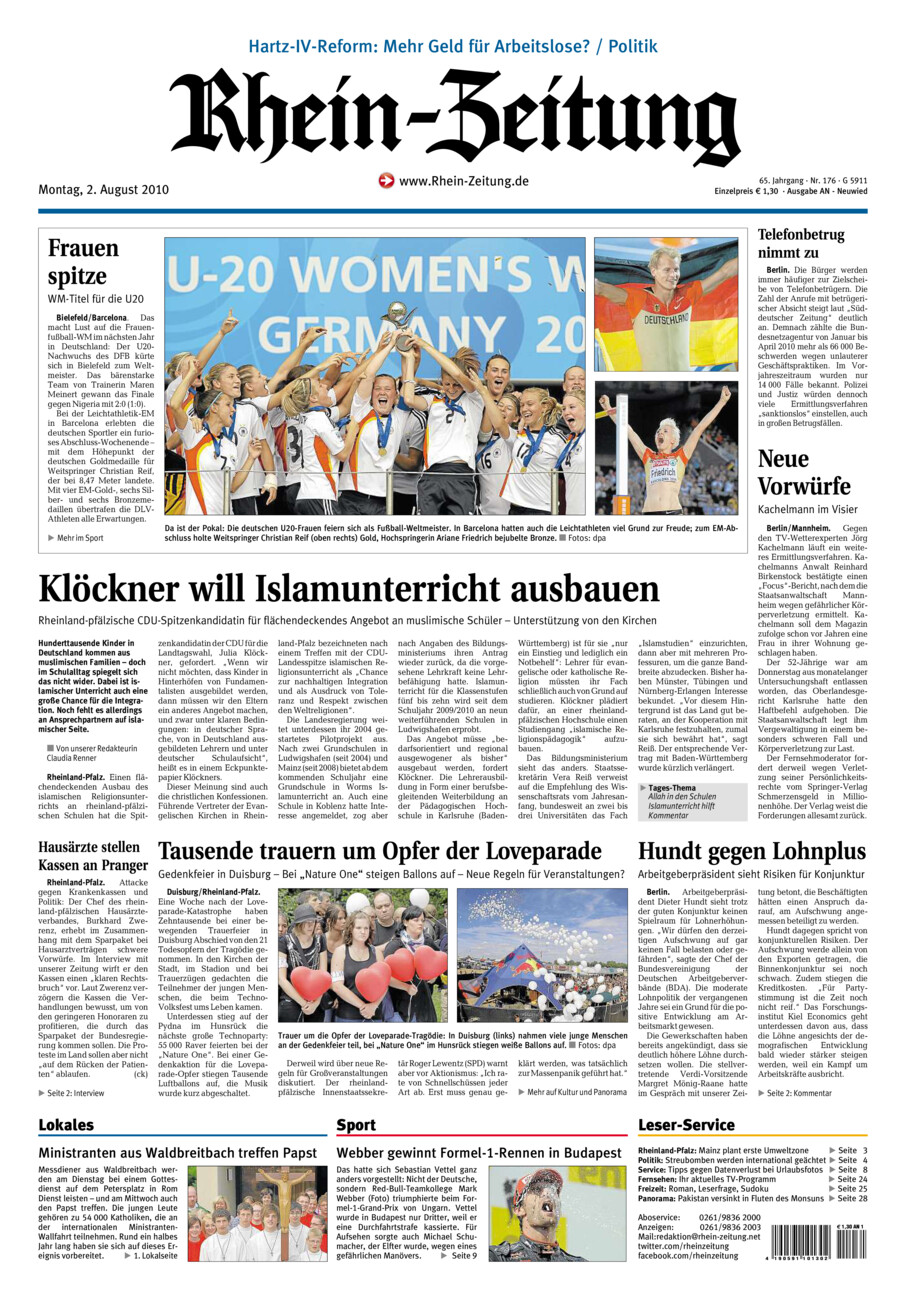 Rhein-Zeitung Kreis Neuwied vom Montag, 02.08.2010
