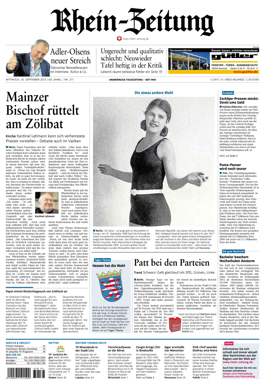Rhein-Zeitung Kreis Neuwied vom Mittwoch, 18.09.2013