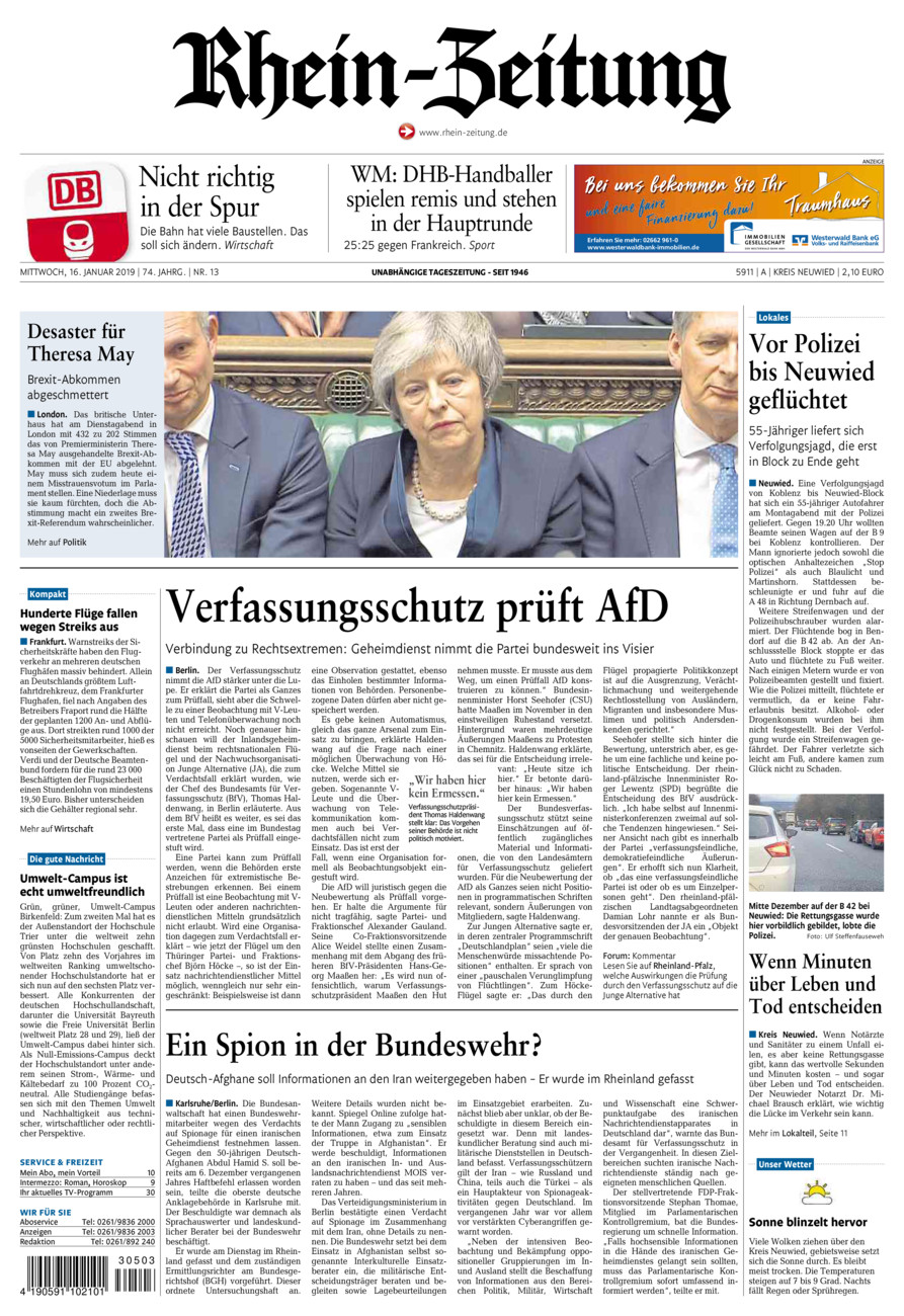 Rhein-Zeitung Kreis Neuwied vom Mittwoch, 16.01.2019