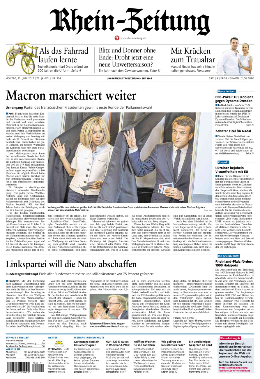 Rhein-Zeitung Kreis Neuwied vom Montag, 12.06.2017