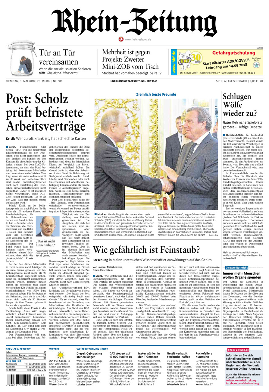 Rhein-Zeitung Kreis Neuwied vom Dienstag, 08.05.2018