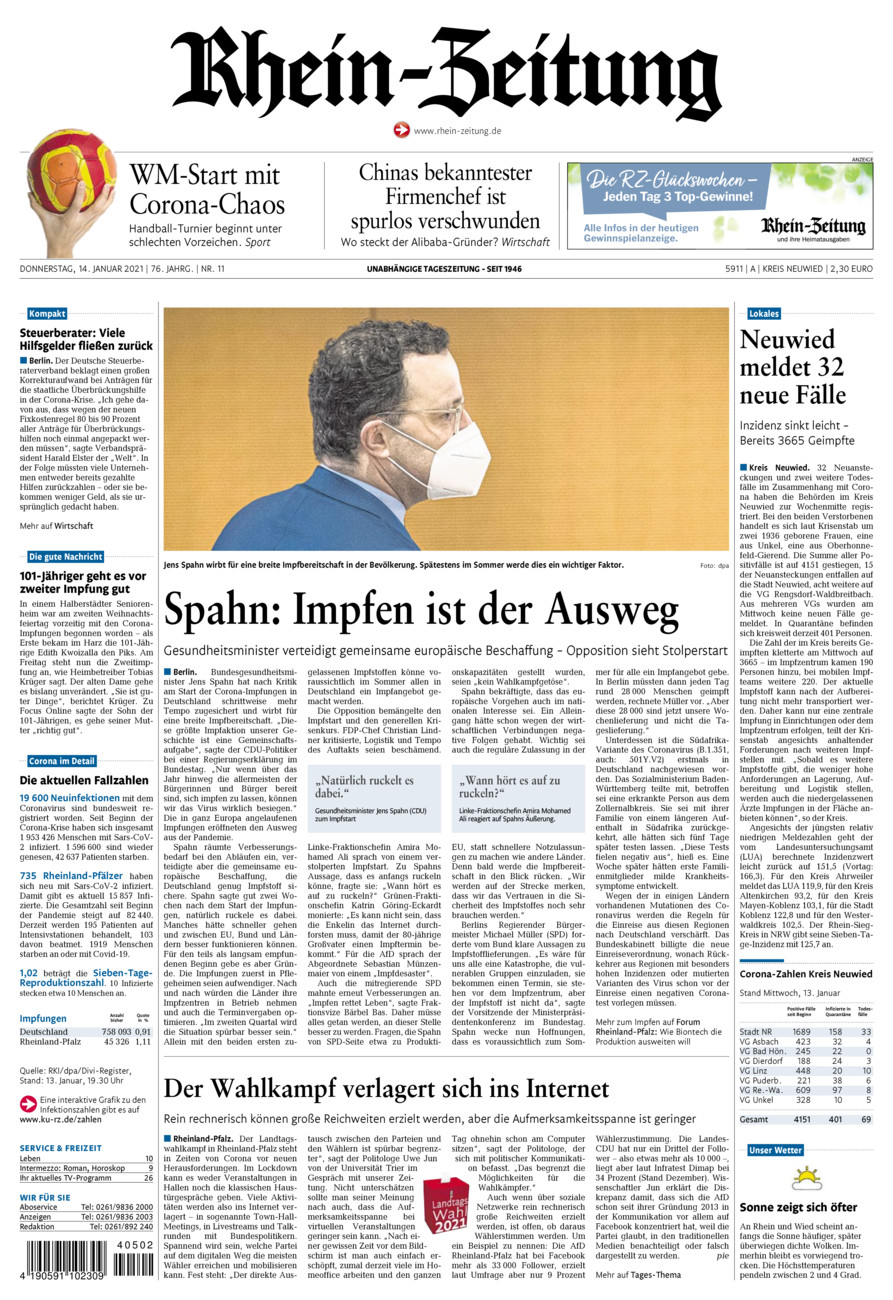Rhein-Zeitung Kreis Neuwied vom Donnerstag, 14.01.2021