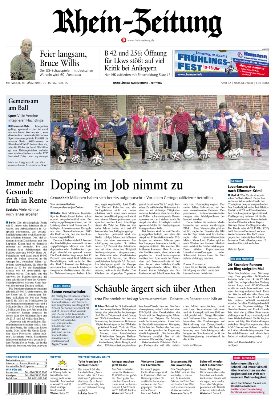Rhein-Zeitung Kreis Neuwied vom Mittwoch, 18.03.2015