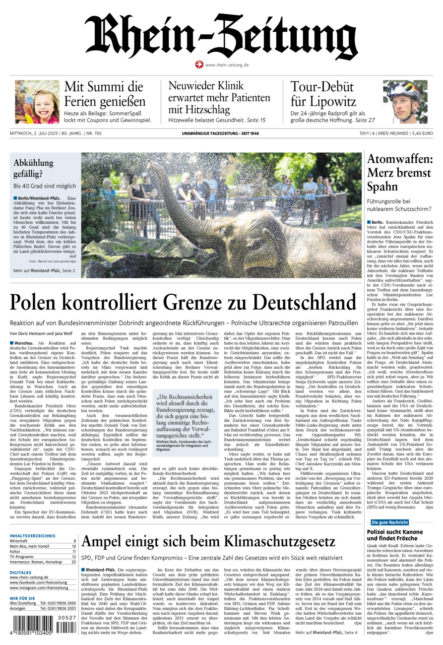Rhein-Zeitung Kreis Neuwied vom Mittwoch, 02.07.2025