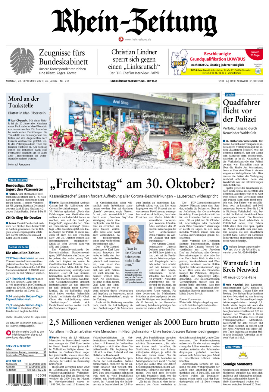 Rhein-Zeitung Kreis Neuwied vom Montag, 20.09.2021
