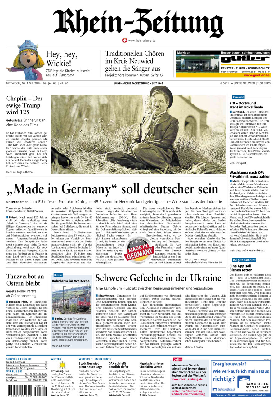 Rhein-Zeitung Kreis Neuwied vom Mittwoch, 16.04.2014
