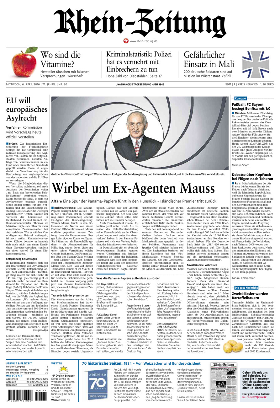 Rhein-Zeitung Kreis Neuwied vom Mittwoch, 06.04.2016