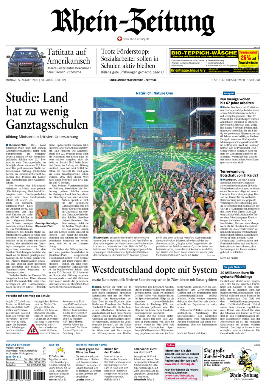 Rhein-Zeitung Kreis Neuwied vom Montag, 05.08.2013