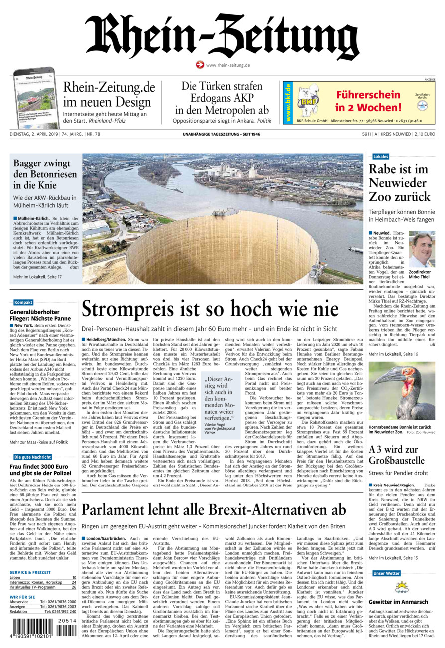Rhein-Zeitung Kreis Neuwied vom Dienstag, 02.04.2019