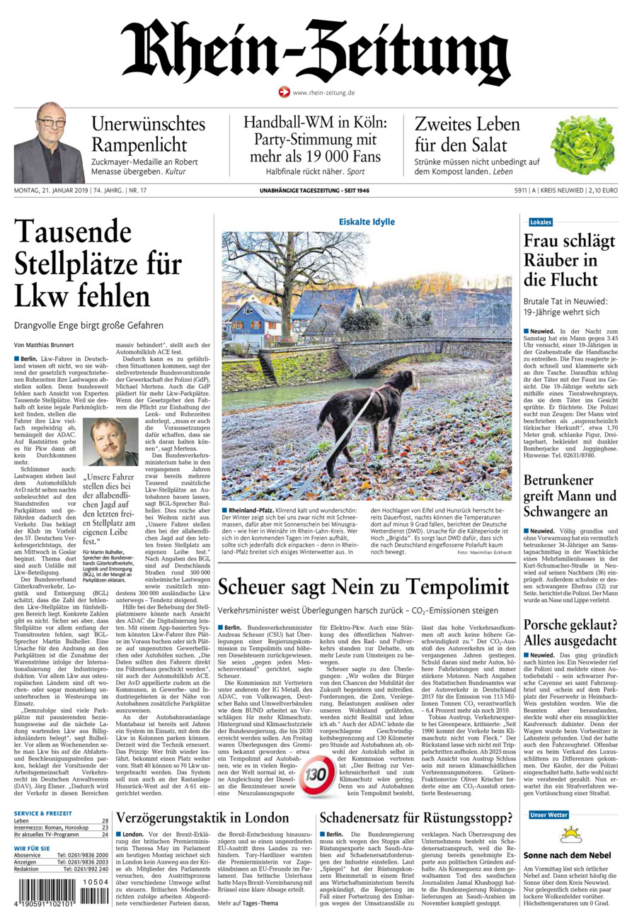 Rhein-Zeitung Kreis Neuwied vom Montag, 21.01.2019