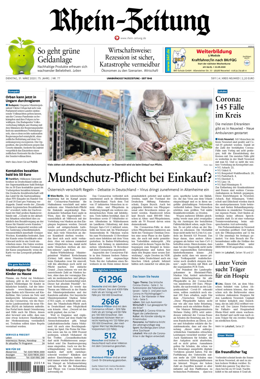 Rhein-Zeitung Kreis Neuwied vom Dienstag, 31.03.2020