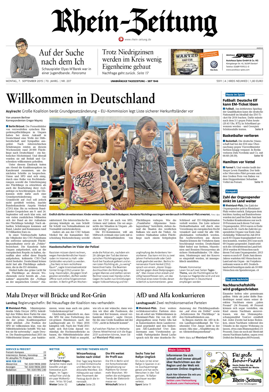 Rhein-Zeitung Kreis Neuwied vom Montag, 07.09.2015