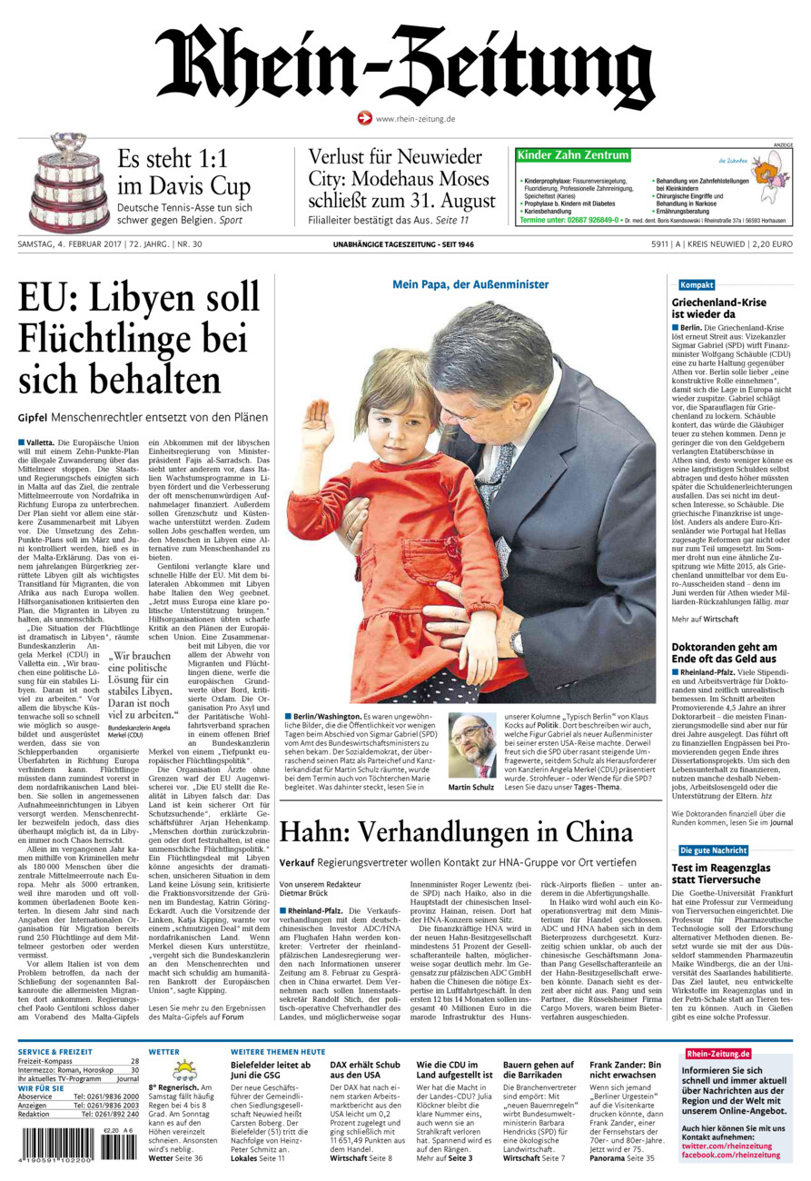 Rhein-Zeitung Kreis Neuwied vom Samstag, 04.02.2017