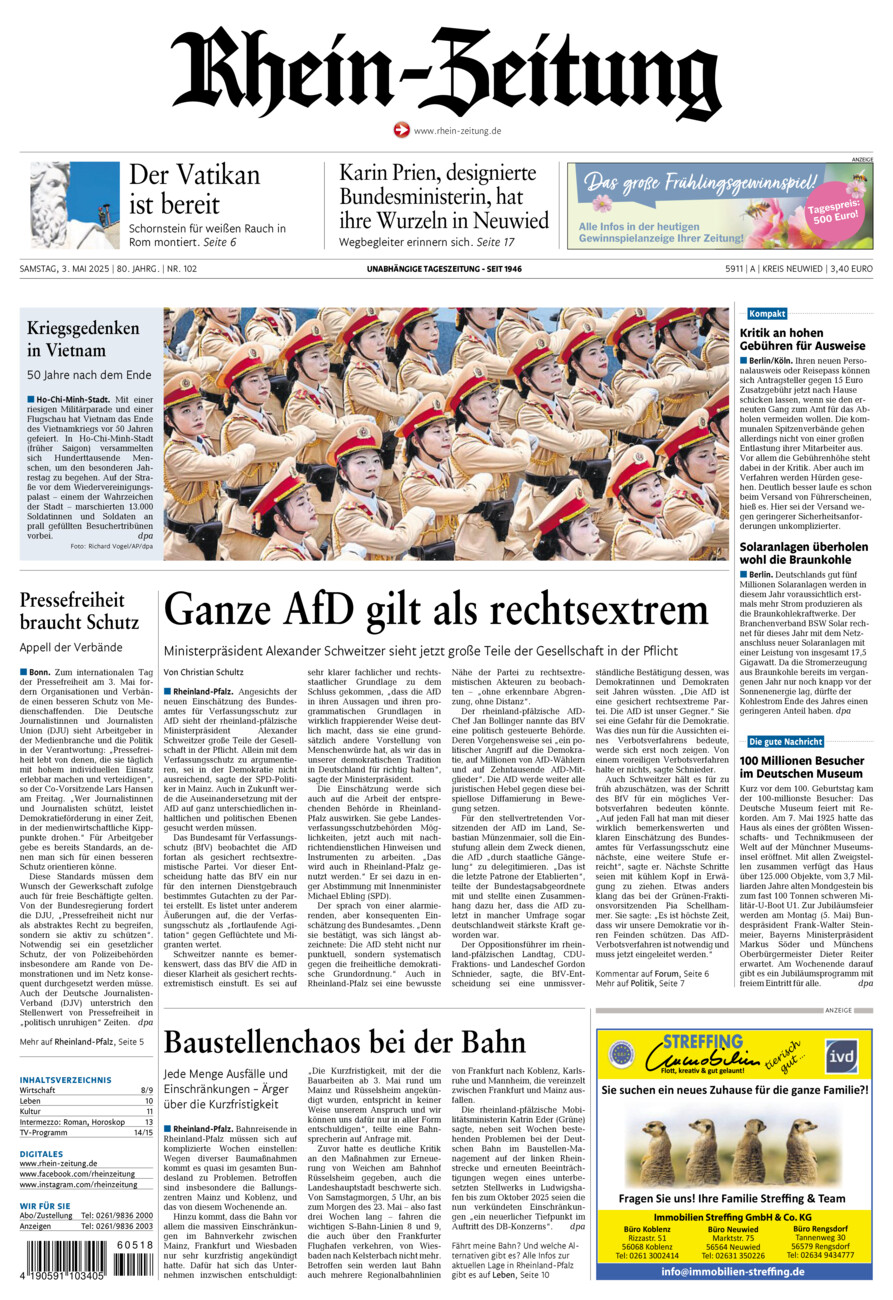 Rhein-Zeitung Kreis Neuwied vom Samstag, 03.05.2025