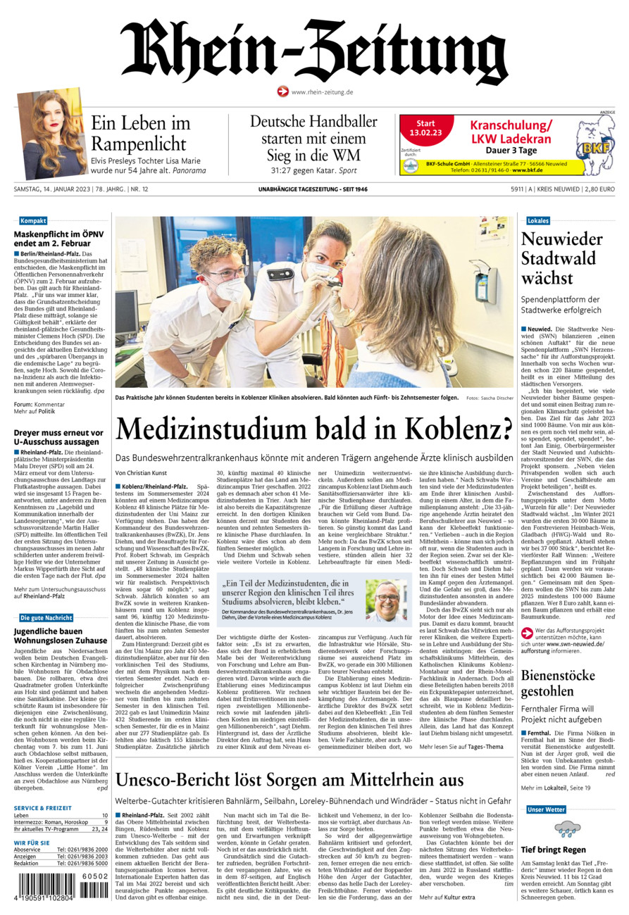 Rhein-Zeitung Kreis Neuwied vom Samstag, 14.01.2023