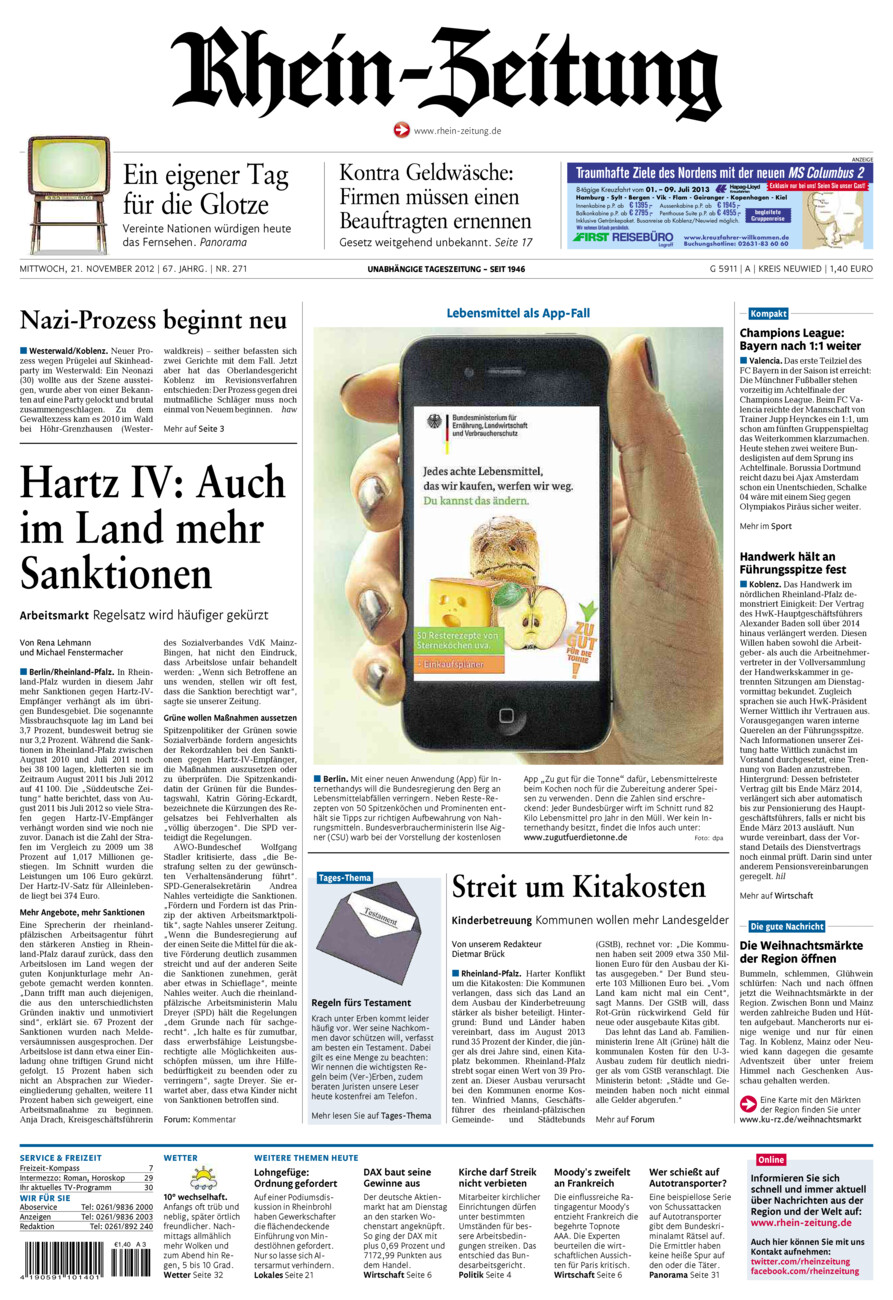 Rhein-Zeitung Kreis Neuwied vom Mittwoch, 21.11.2012