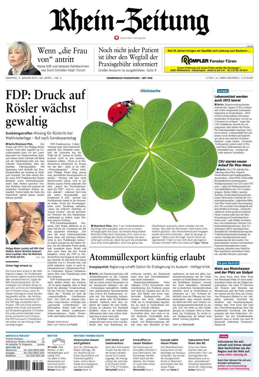 Rhein-Zeitung Kreis Neuwied vom Samstag, 05.01.2013
