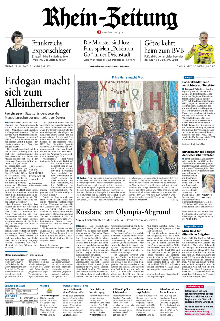 Rhein-Zeitung Kreis Neuwied vom Freitag, 22.07.2016