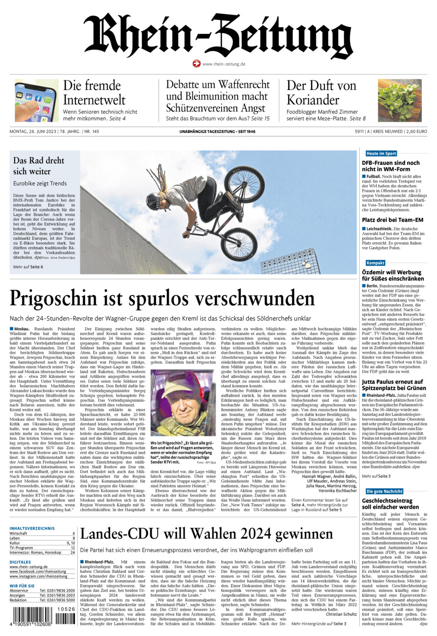 Rhein-Zeitung Kreis Neuwied vom Montag, 26.06.2023
