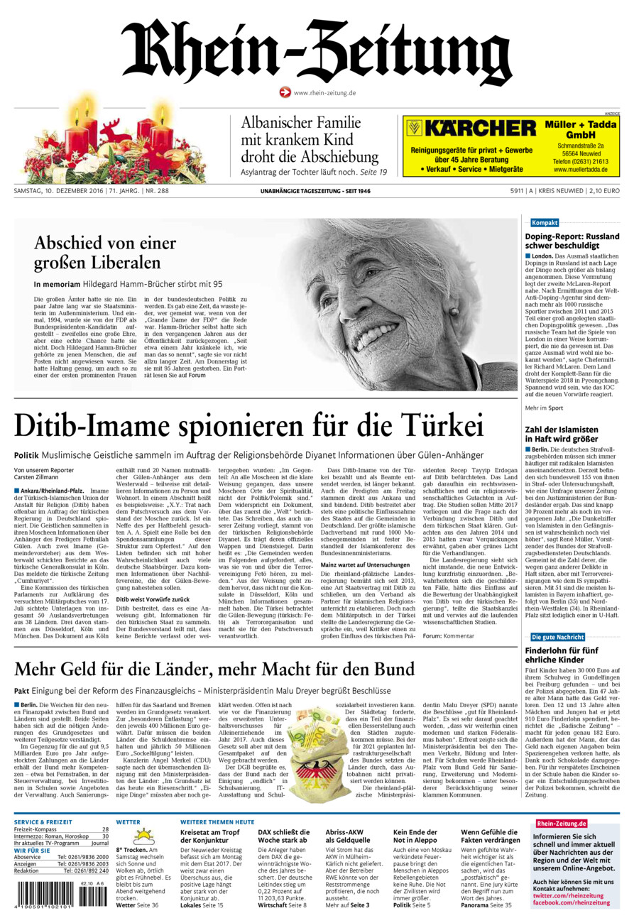 Rhein-Zeitung Kreis Neuwied vom Samstag, 10.12.2016