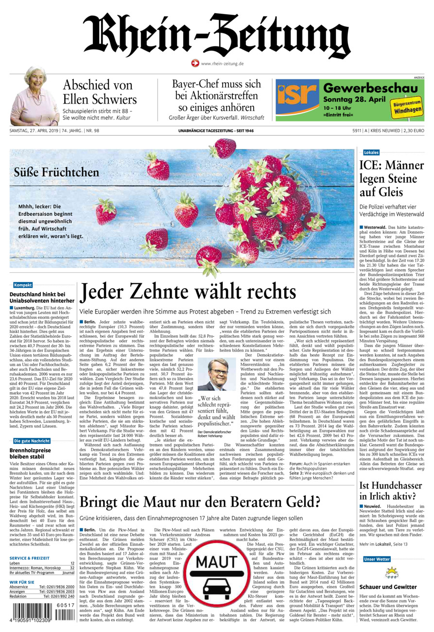 Rhein-Zeitung Kreis Neuwied vom Samstag, 27.04.2019