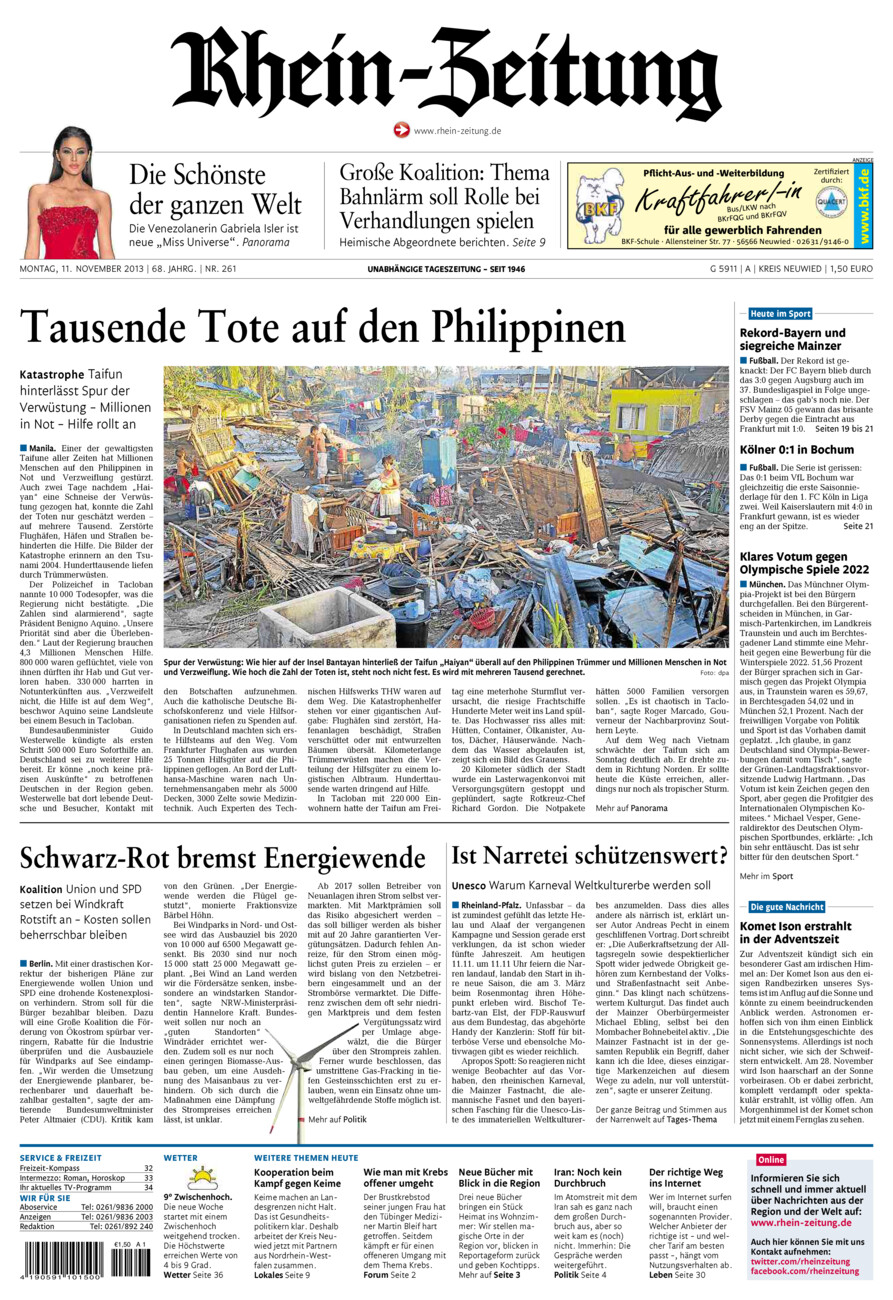 Rhein-Zeitung Kreis Neuwied vom Montag, 11.11.2013