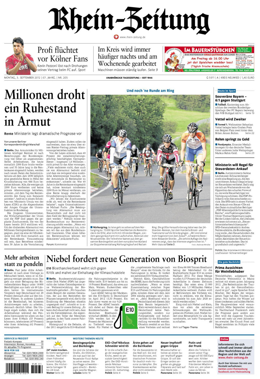 Rhein-Zeitung Kreis Neuwied vom Montag, 03.09.2012