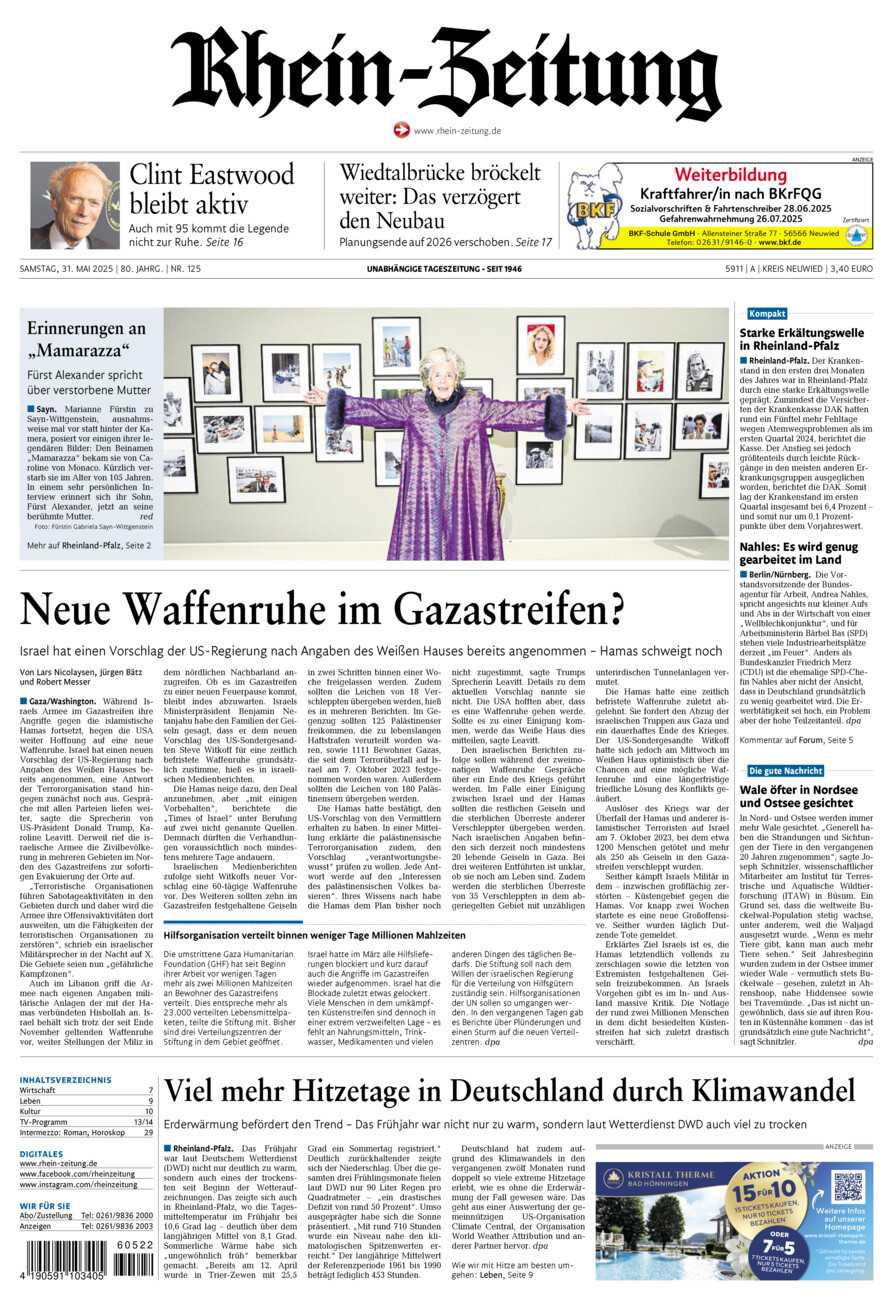 Rhein-Zeitung Kreis Neuwied vom Samstag, 31.05.2025