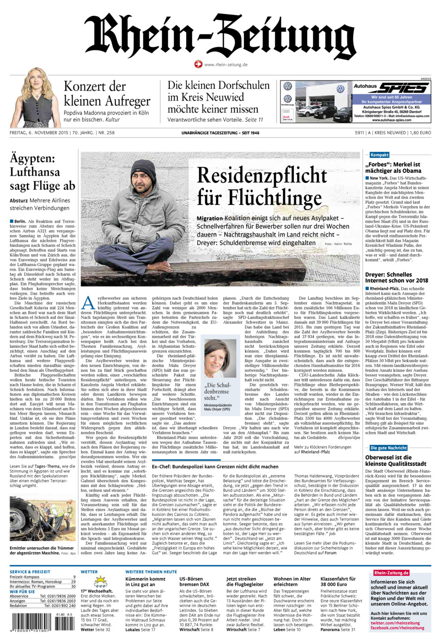 Rhein-Zeitung Kreis Neuwied vom Freitag, 06.11.2015