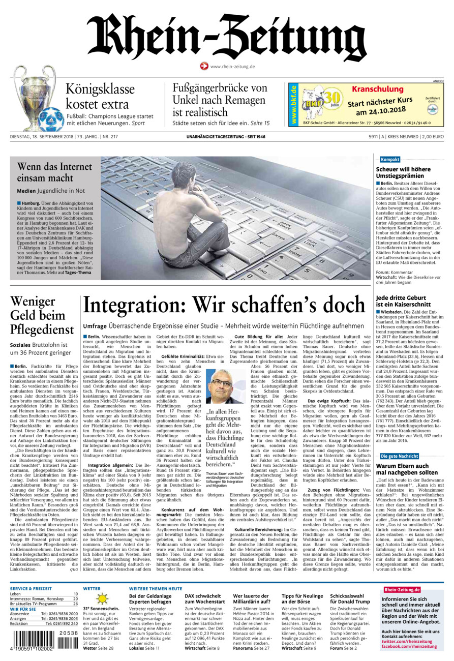 Rhein-Zeitung Kreis Neuwied vom Dienstag, 18.09.2018