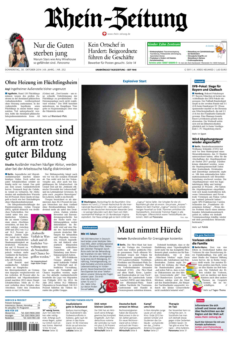 Rhein-Zeitung Kreis Neuwied vom Donnerstag, 30.10.2014