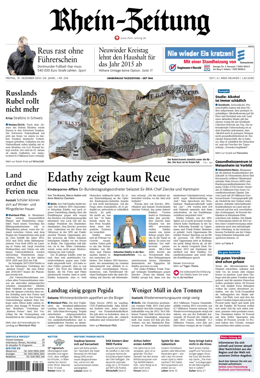 Rhein-Zeitung Kreis Neuwied vom Freitag, 19.12.2014