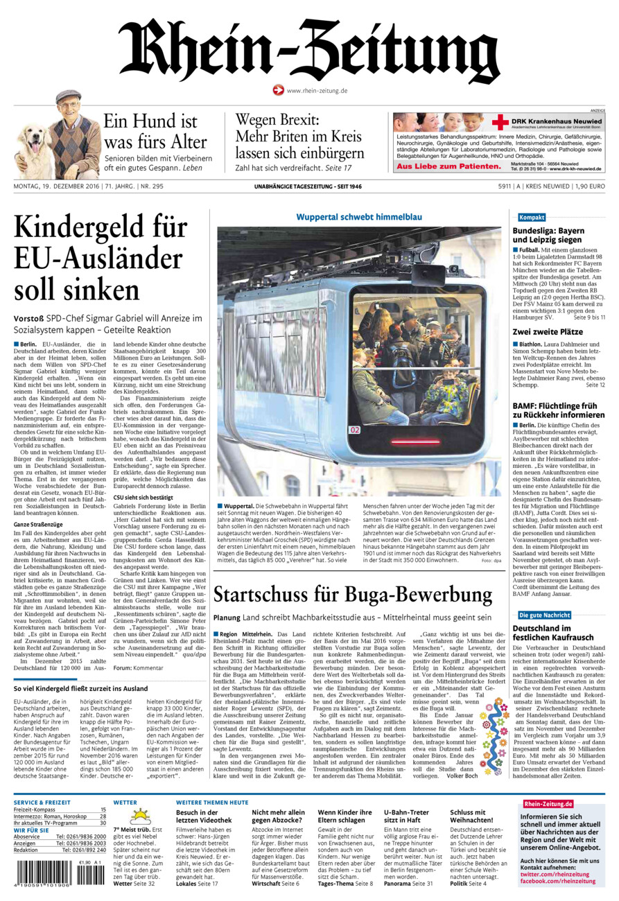 Rhein-Zeitung Kreis Neuwied vom Montag, 19.12.2016