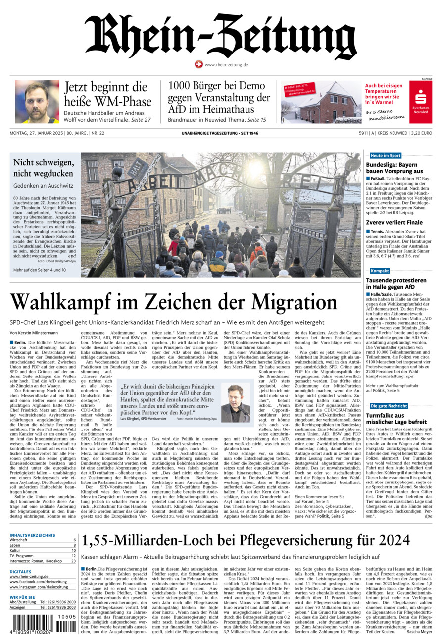 Rhein-Zeitung Kreis Neuwied vom Montag, 27.01.2025