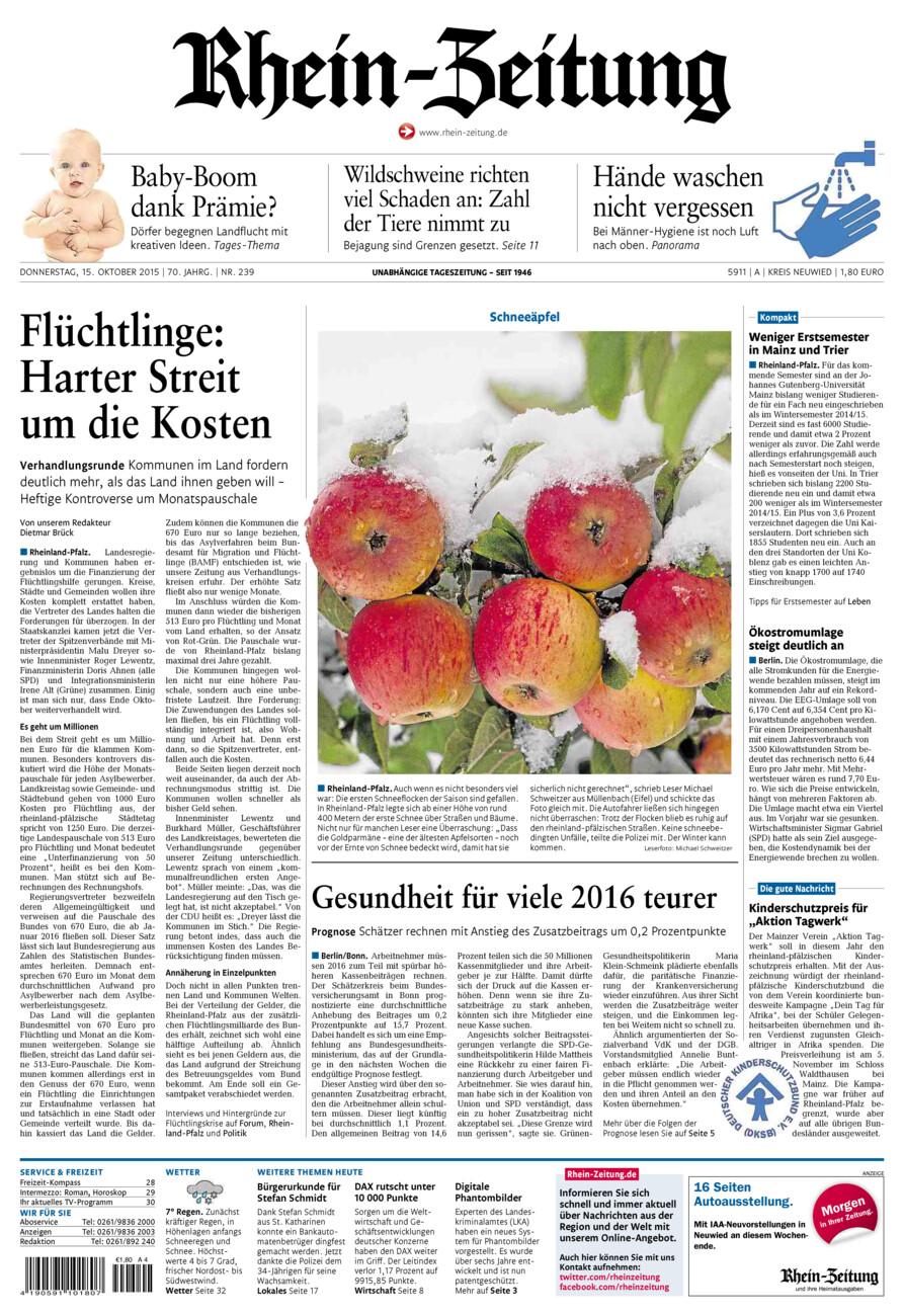 Rhein-Zeitung Kreis Neuwied vom Donnerstag, 15.10.2015