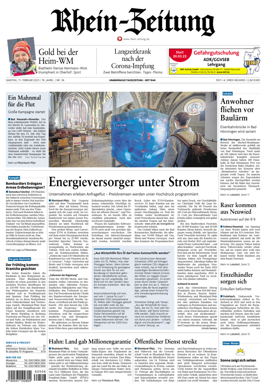 Rhein-Zeitung Kreis Neuwied vom Samstag, 11.02.2023