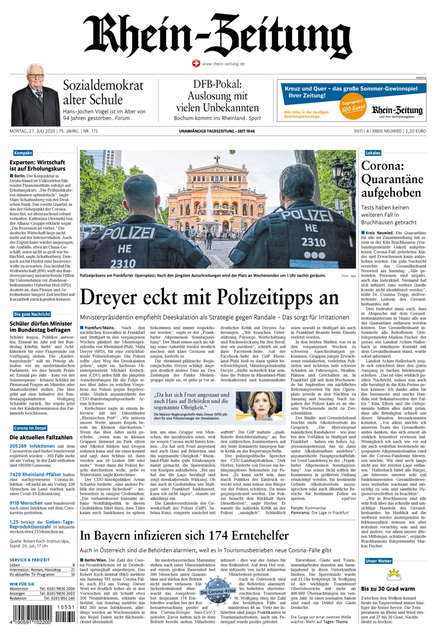 Rhein-Zeitung Kreis Neuwied vom Montag, 27.07.2020