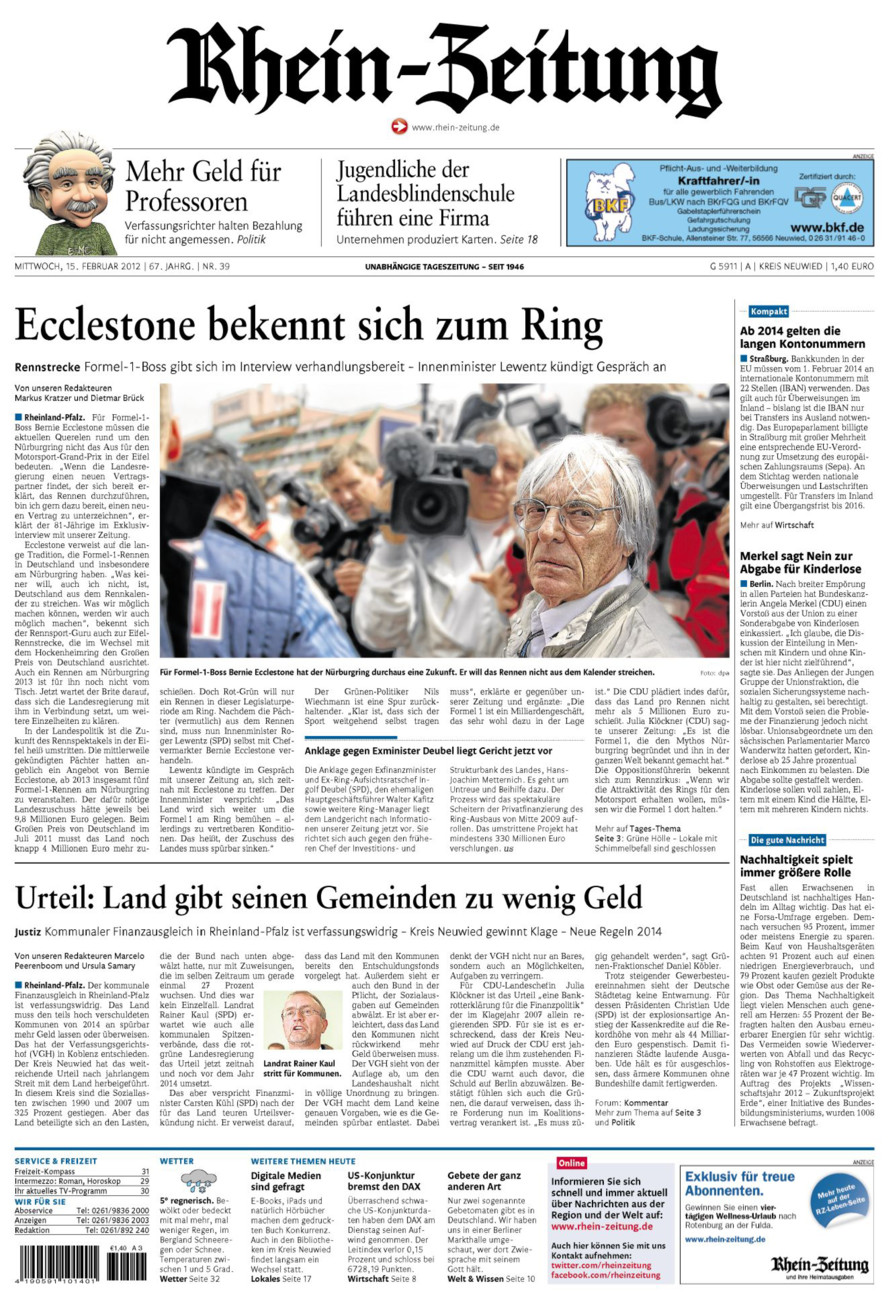 Rhein-Zeitung Kreis Neuwied vom Mittwoch, 15.02.2012