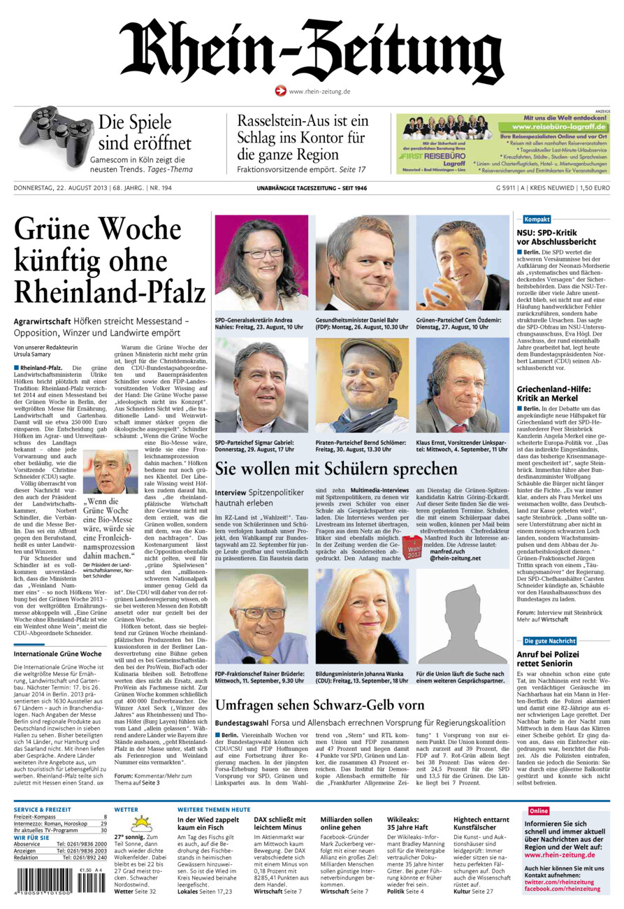 Rhein-Zeitung Kreis Neuwied vom Donnerstag, 22.08.2013