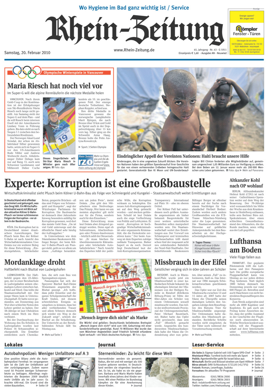 Rhein-Zeitung Kreis Neuwied vom Samstag, 20.02.2010