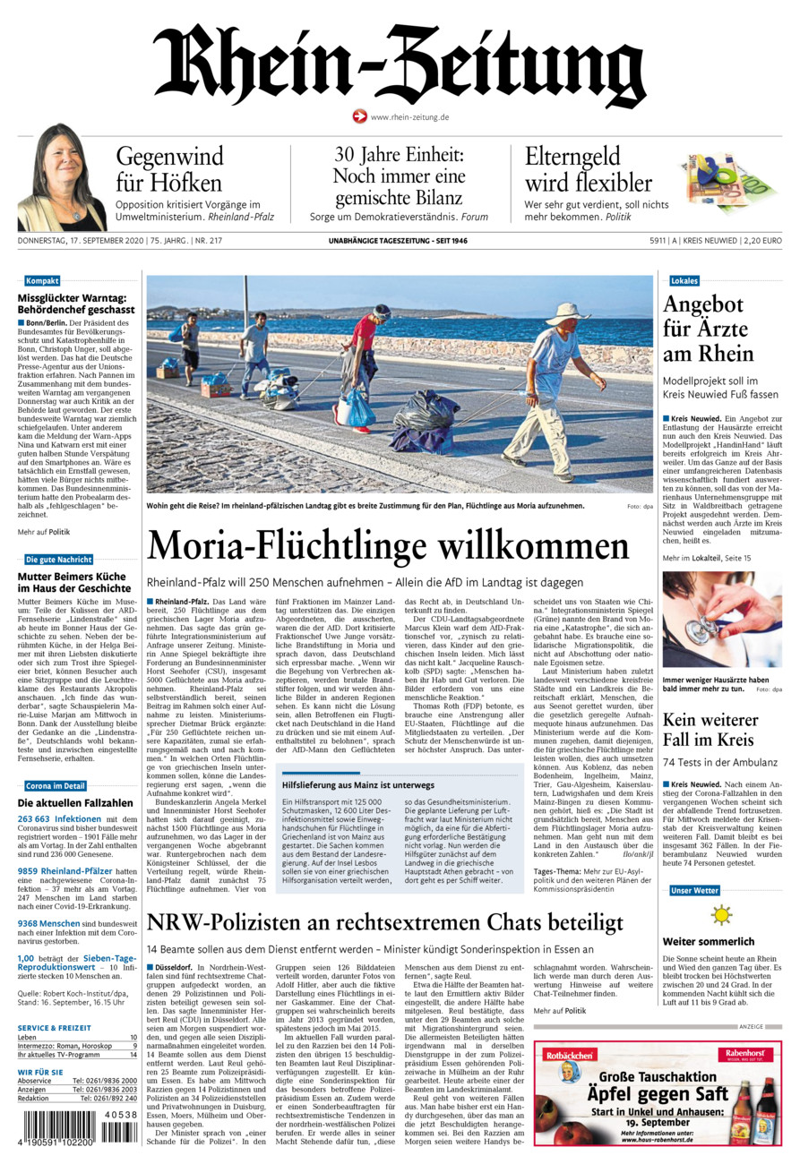 Rhein-Zeitung Kreis Neuwied vom Donnerstag, 17.09.2020