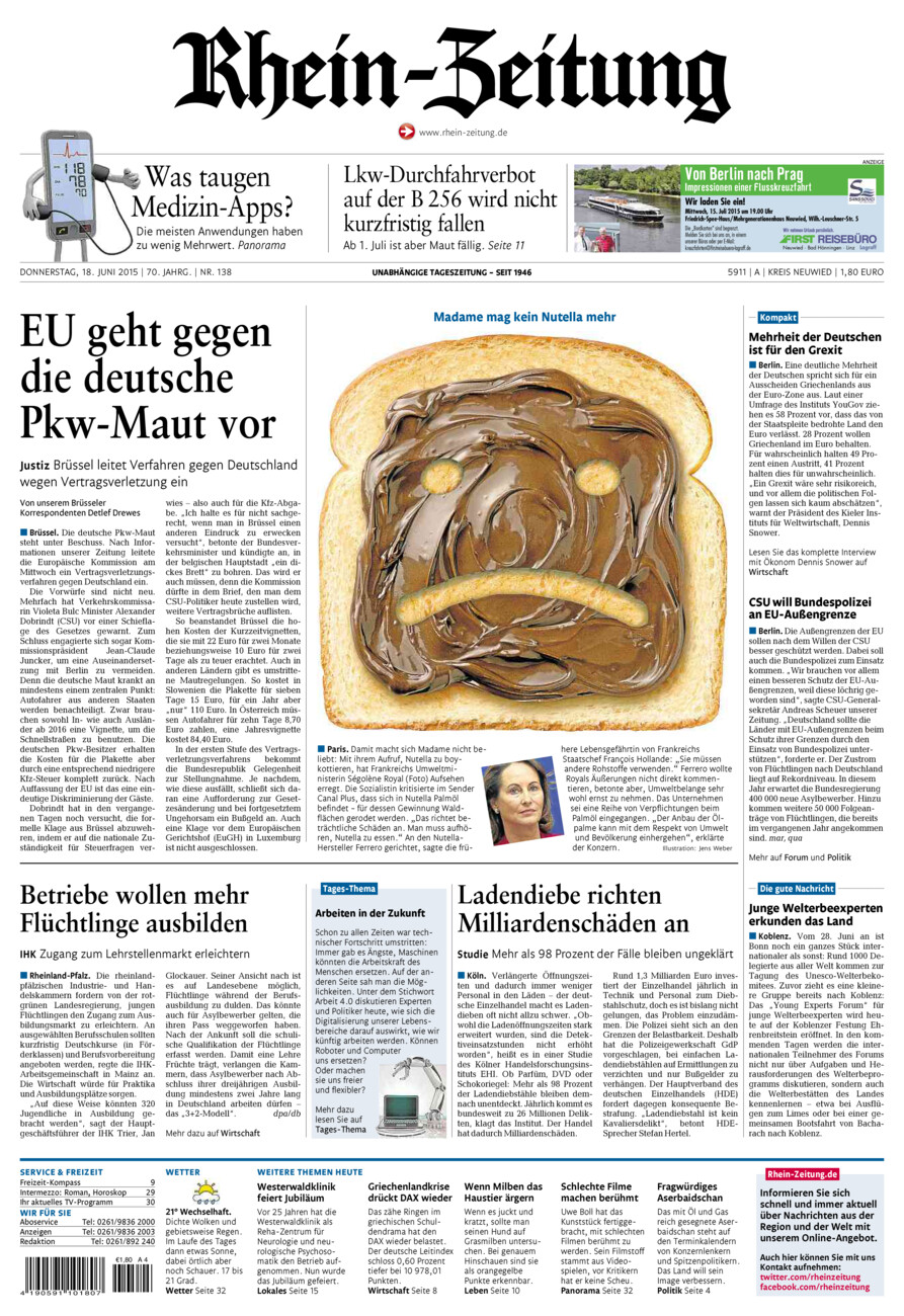 Rhein-Zeitung Kreis Neuwied vom Donnerstag, 18.06.2015